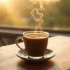 Steaming cup of premixed coffee on a saucer representing bulk coffee premix suppliers in Delhi