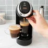 Nescafe coffee machine descaler instructions shown with black Nescafe coffee machine making espresso