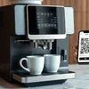 Coffee machine with UPI QR code on display for easy digital payments