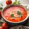 Tomato soup vending machine suppliers Delhi showcasing fresh tomato soup in a bowl with basil garnish