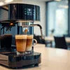 Coffee machine rental Kasna brewing espresso in a modern kitchen setting