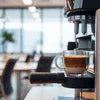 Top coffee premix brands in Delhi NCR coffee machine brewing fresh cup in cafe setting
