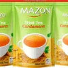 Mazon instant cardamom tea premix Delhi packet with cup of brewed tea