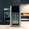 Sleek cafe coffee machine with digital display in modern kitchen setting