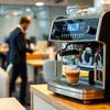Nescafe coffee machine rental espresso maker brewing fresh coffee in modern cafe setting