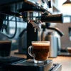Atlantis Brew Automatic Bean to Cup coffee machine pouring espresso into glass cup
