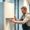Man using a 4 Canister Vending Machine to select a beverage in an office setting