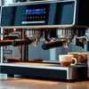 Professional coffee machine for business with dual spouts brewing espresso shots