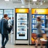 Office coffee machine rental Gurgaon showing people in a modern break room using beverage vending machines