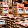 BRU coffee premix packs stacked in warehouse for coffee premix wholesaler Noida distribution