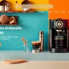 Coffee Machines price displayed with a modern black coffee machine on a kitchen counter