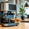 Tea Coffee Machine Supplier in Patna stainless steel espresso machine with cups on counter