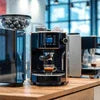 Modern coffee machine on wooden counter from best coffee machine supplier near me