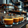 Espresso coffee machine Noida near me brewing fresh coffee cups in a cafe setting