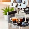 Office coffee machine Indirapuram making two espresso shots with blurred plant background
