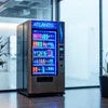Atlantis coffee premix distributor NCR vending machine with multiple beverage options in office lobby