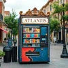 Atlantis vending machine near me Sector 52 Noida with colorful books and beverages in an outdoor urban setting