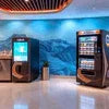 Cafe Desire vending machine Ghaziabad modern coffee and snack vending setup with illuminated displays