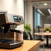 Modern coffee machine Noida Sector 15 on kitchen counter ready for brewing espresso