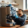 Barista using coffee machine coffee machine maintenance service Noida for cafe vending
