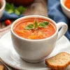 Atlantis tomato soup powder packet with bowl of soup for office and cafe vending