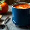 Blue mug of vending machine tomato soup for office and cafe vending