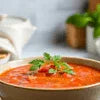 Tomato Soup Premix Near Faridabad fresh tomato soup in bowl garnished for cafe vending