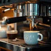 Espresso machine brewing coffee in cafe setting