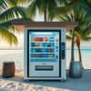 Modern coffee and tea vending machines for cafes with multiple beverage options and tropical background