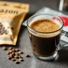 Amazon Plus Instant Coffee Premix cup with coffee and coffee beans for office and cafe vending