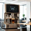 Modern black and silver coin operated coffee machine Gurgaon for office use with digital controls