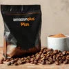 Amazon Plus Coffee Powder 1kg Bag black packaging with coffee beans and cup for office use