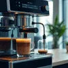 Silver and black Amazon Coffee Machine Nagpur brewing espresso in an office setting
