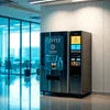 Amazon Atlantis Machine in Gurgaon black vending machine with touchscreen in office lobby