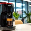 Nescafe vending machine black model brewing coffee in modern office setting for Nescafe Machine Rent in Delhi
