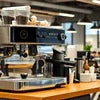 Black DeLonghi espresso coffee machine for office use on wooden counter Coffee Machine Rent Noida