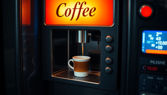 Classic coffee vending machine dispensing a fresh cup