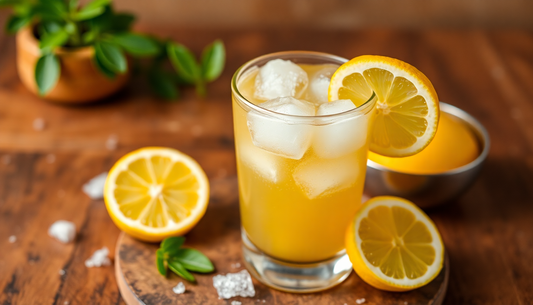 A refreshing glass of icy masala nimbu pani with lemon