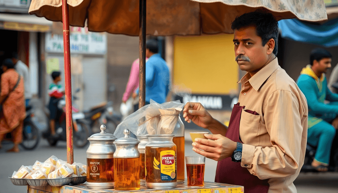 A street vendor serving premix tea in India