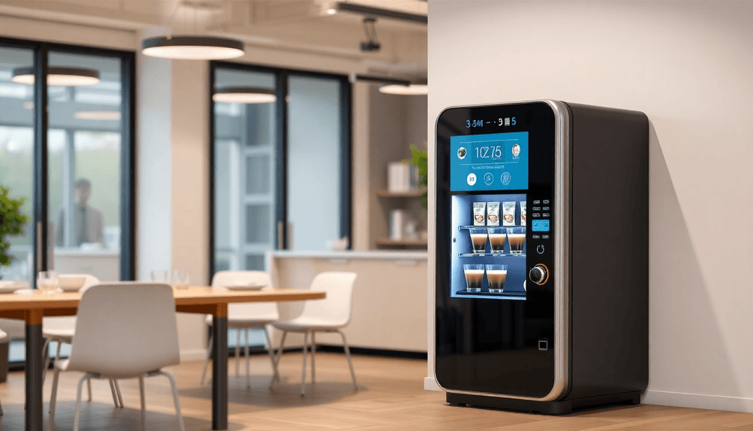 A sleek 3-in-1 tea and coffee vending machine in office