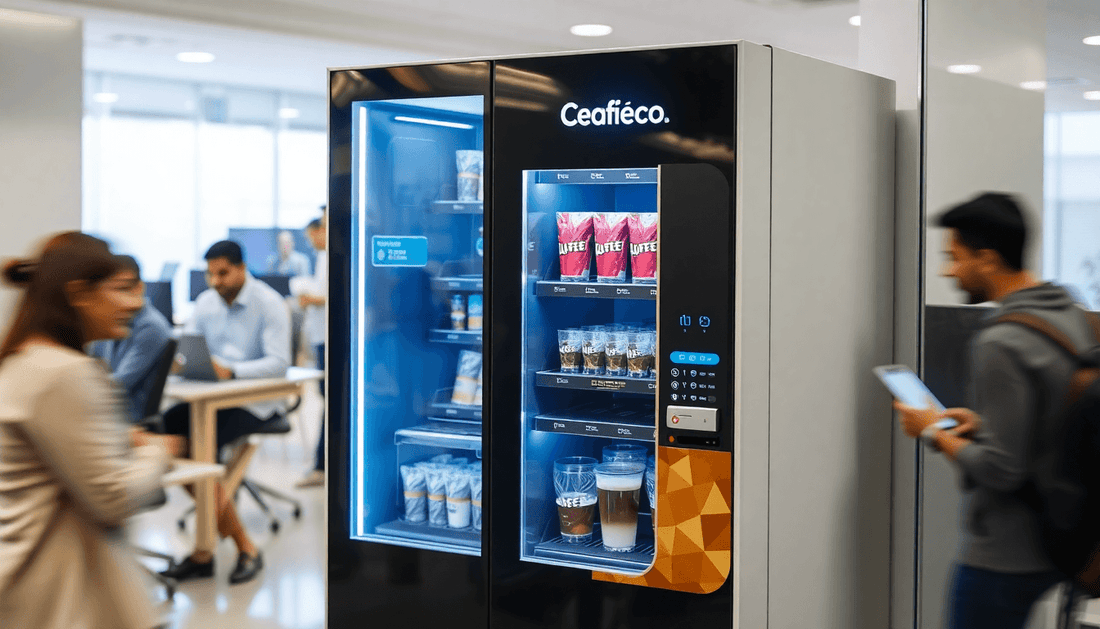 Modern coffee vending machine in a busy Noida office