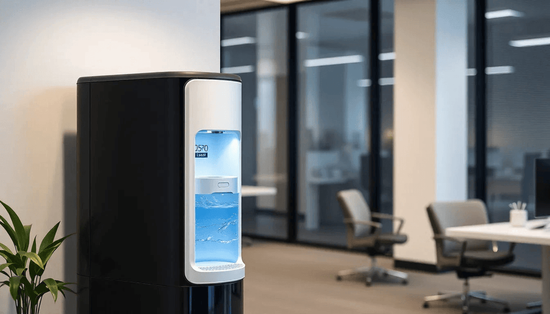 A modern water dispenser in an office setting