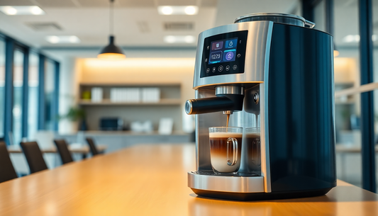 Atlantis Basic table top tea coffee machine Noida placed on wooden table in a modern office setting