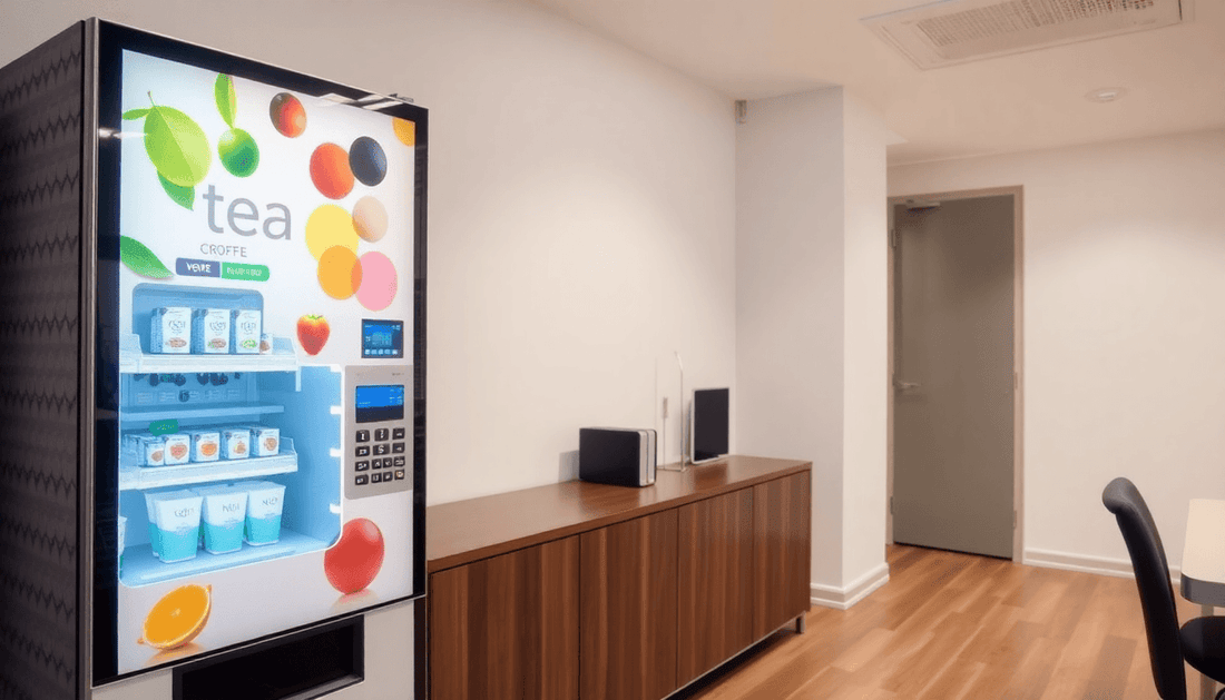 Modern tea and coffee vending machines in an office