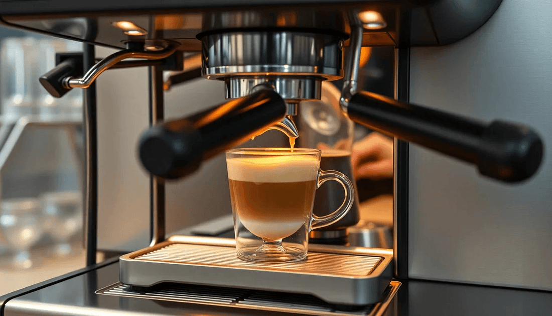 A modern coffee machine brewing fresh coffee in Kasganj