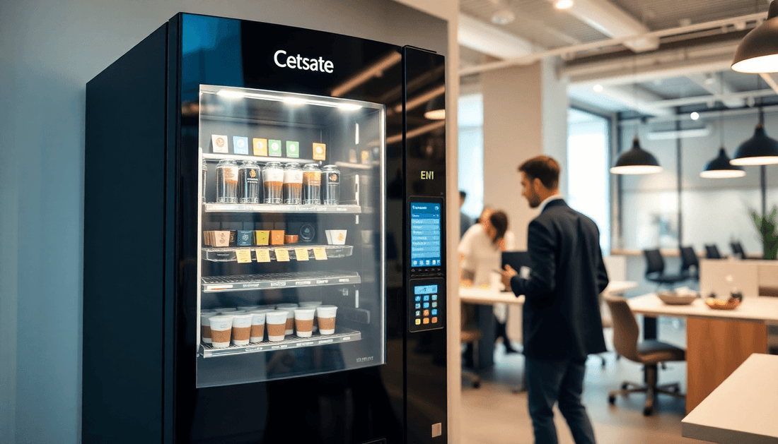 Modern coffee vending machine in a busy office