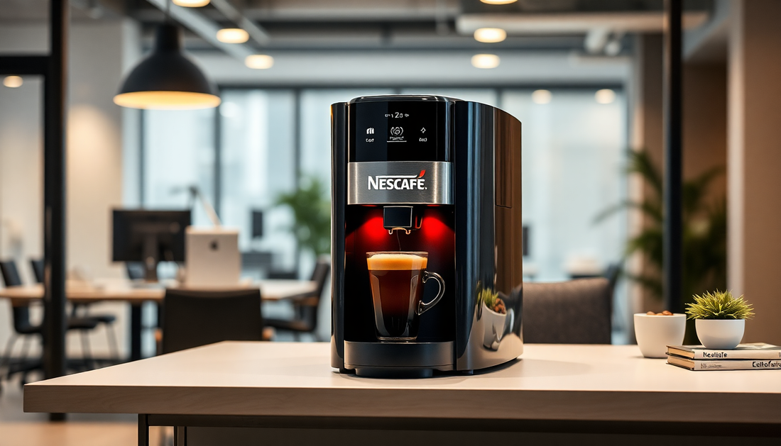 Modern Nescafe coffee machine on office desk showcasing Nescafe coffee machine rental Gurgaon service
