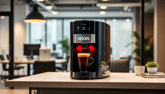 Modern Nescafe coffee machine on office desk showcasing Nescafe coffee machine rental Gurgaon service
