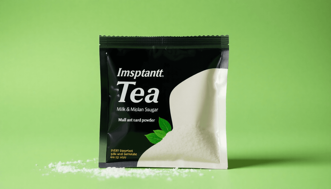 A small pack of instant tea powder with milk and sugar