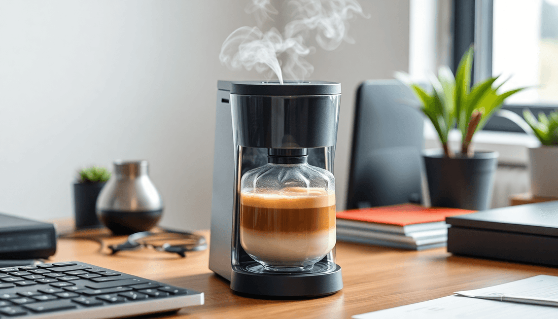 A steaming cup of 3 in 1 coffee premix on office desk